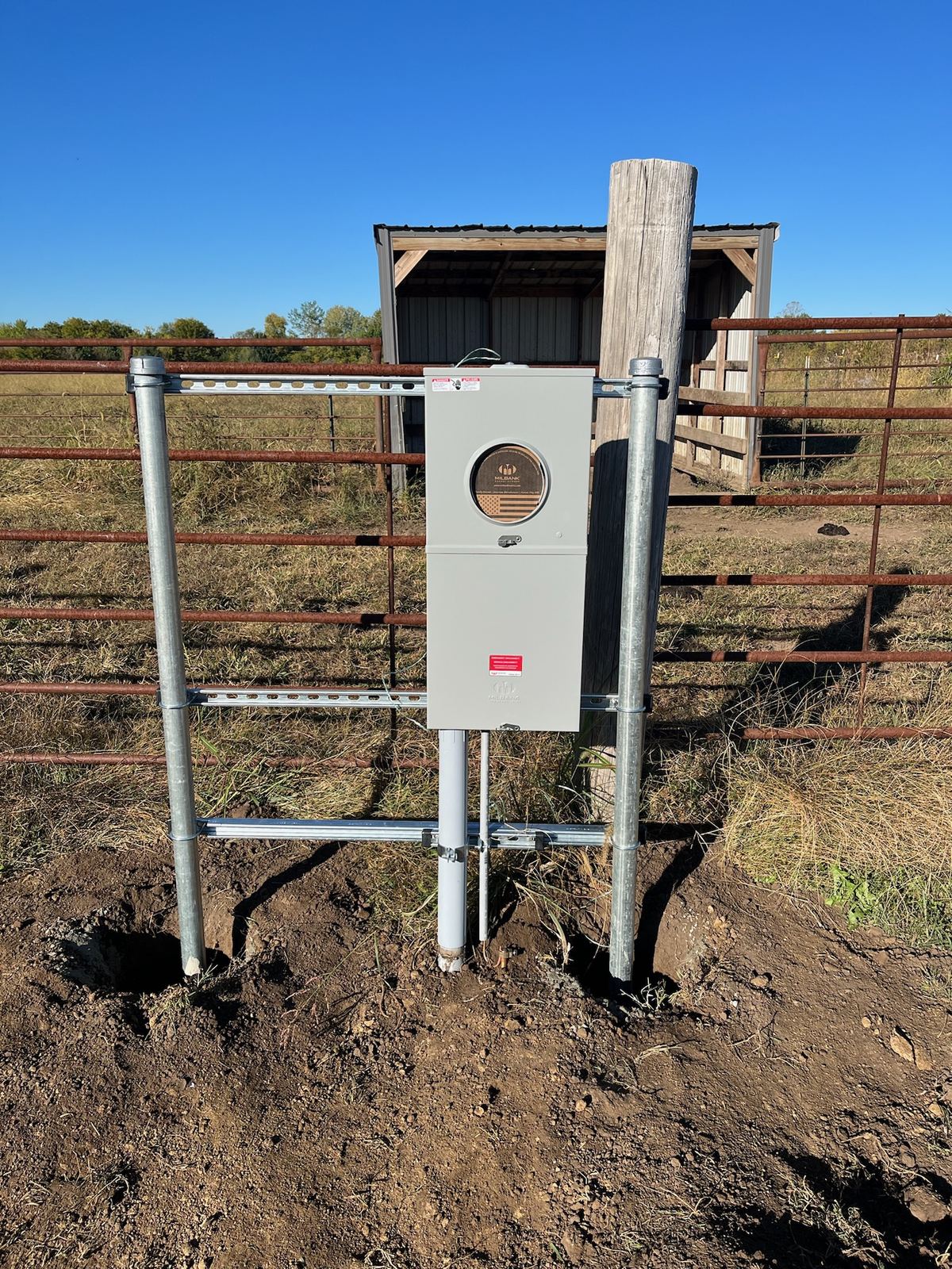 Farm gate electrical meter, located and installed by Copper Top